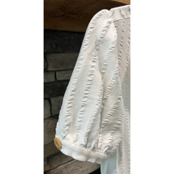 Maeve Anthropologie White Collared Button Front Dress Size M Puff Sleeves *C2 - Picture 2 of 6